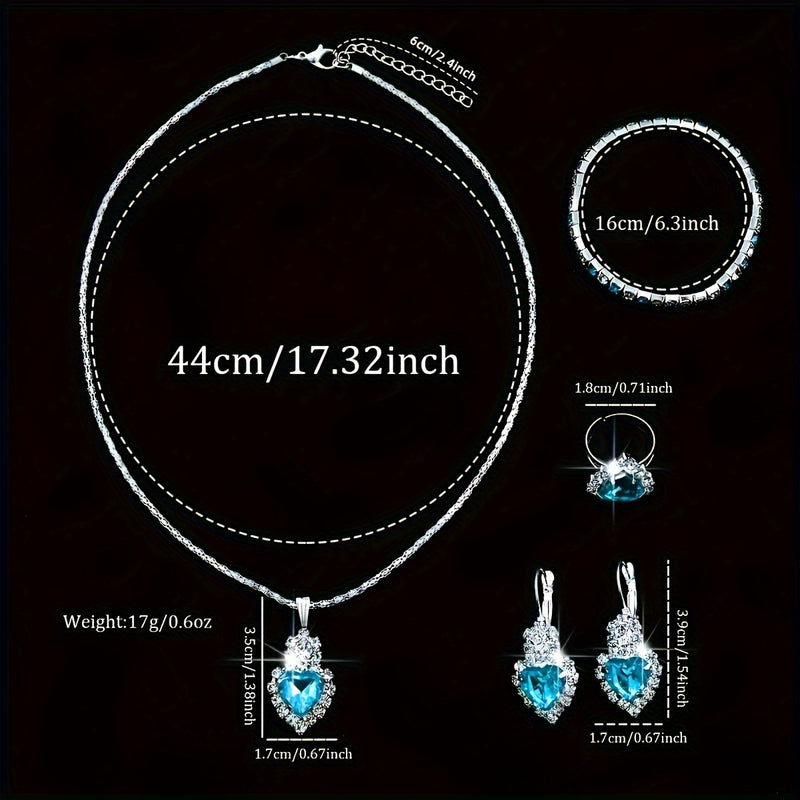 Relógio de Pulso Elegante com Conjunto de Joias Feminino - Mostrador Analógico-Digital Resistente a Impactos, Pulseira de Couro PU, Caixa de Liga de Zinco, Acessório Coração Azul - Presente Perfeito para o Dia das Mães