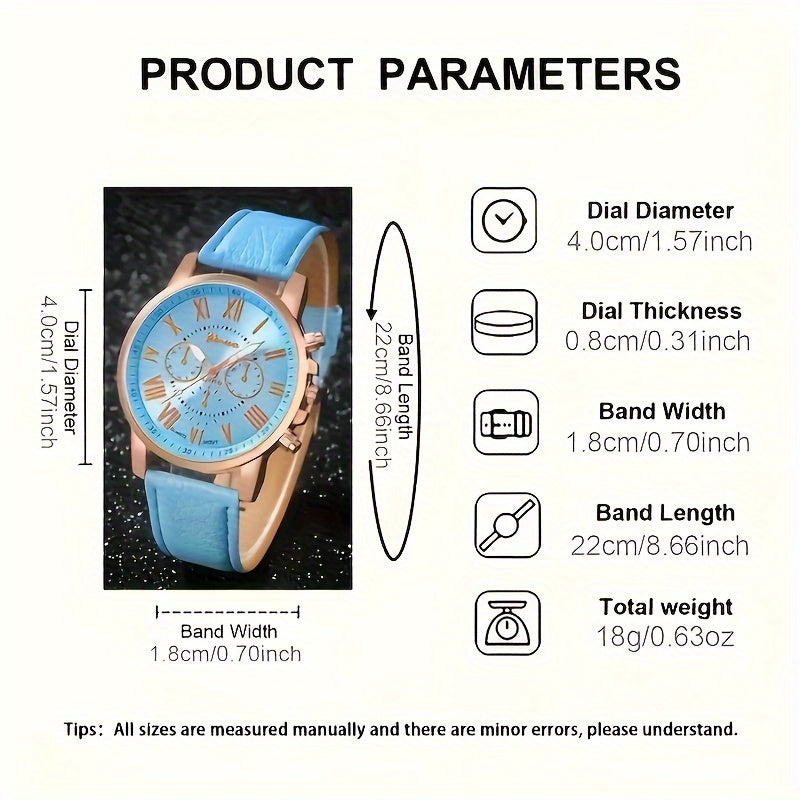 Relógio de Pulso Elegante com Conjunto de Joias Feminino - Mostrador Analógico-Digital Resistente a Impactos, Pulseira de Couro PU, Caixa de Liga de Zinco, Acessório Coração Azul - Presente Perfeito para o Dia das Mães